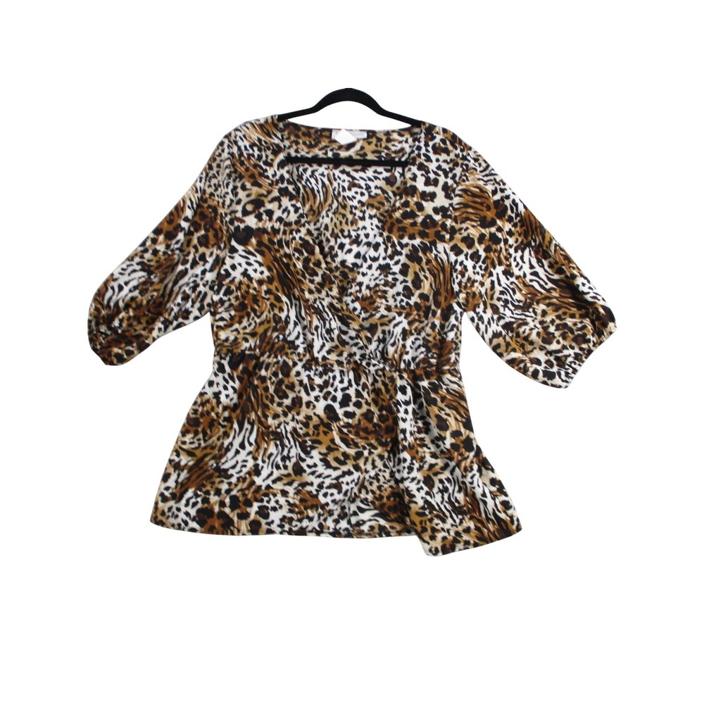 Promises Promises Leopard Print Surplice Top 2X Animal Puff Sleeve Blouse 80177X
